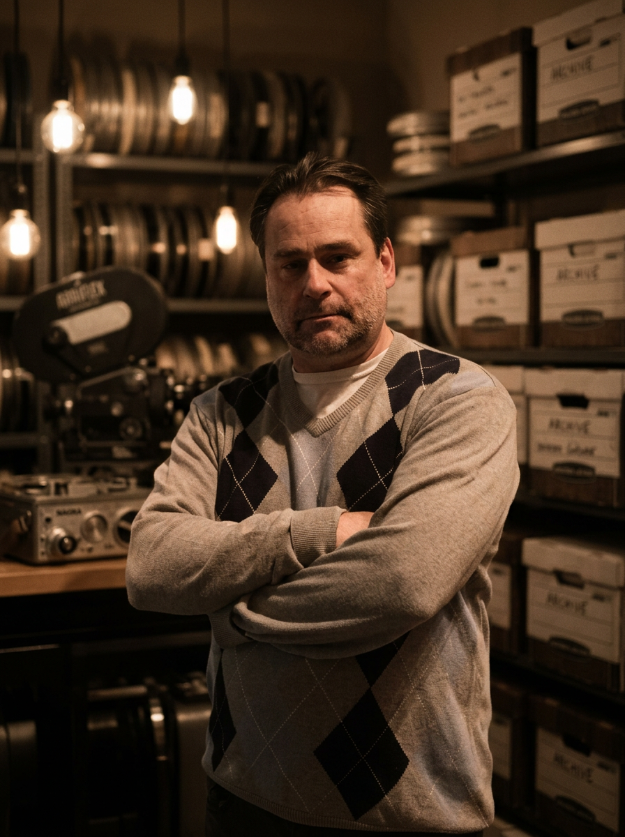 Portrait of documentary filmmaker Kirk Findlay in a film archive