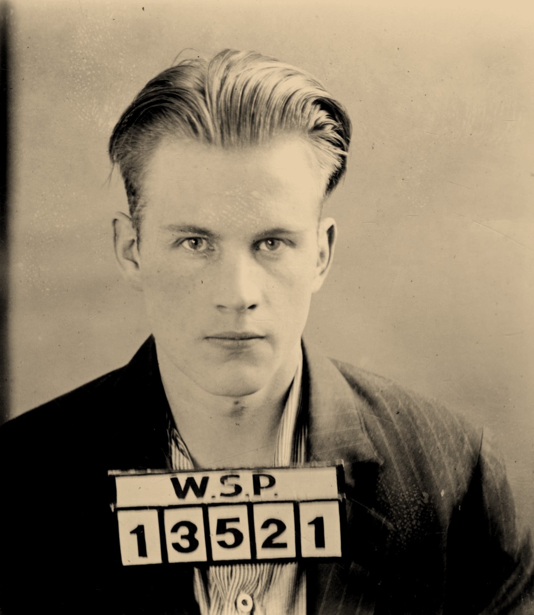 Vintage mugshot of Jacob Loe, inmate at the Washington State Penitentiary